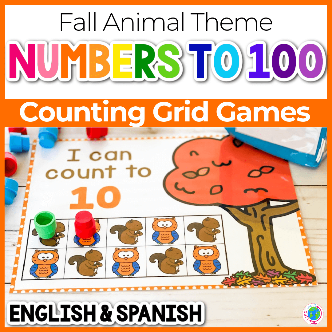 Fall animal counting grid games - numbers 1-100