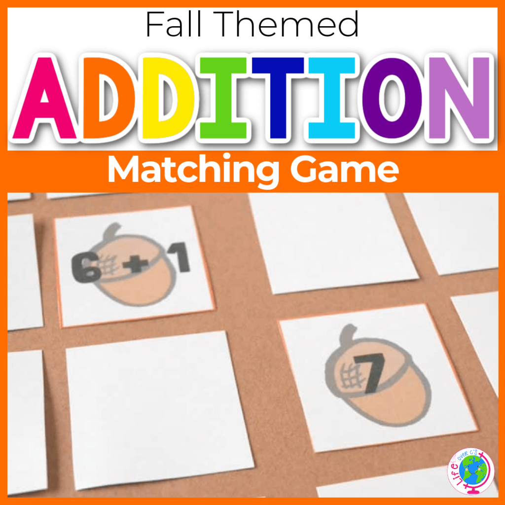 Fall/acorn theme file folder math game to practice addition to ten.