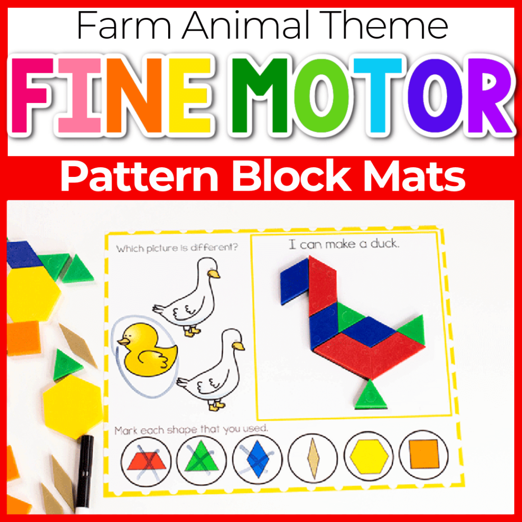 Farm animal fine motor pattern block mats