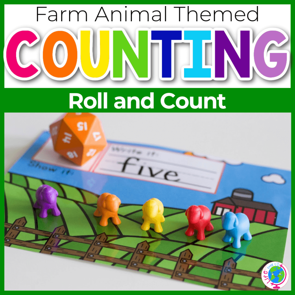 Farm animal counting roll and count activity