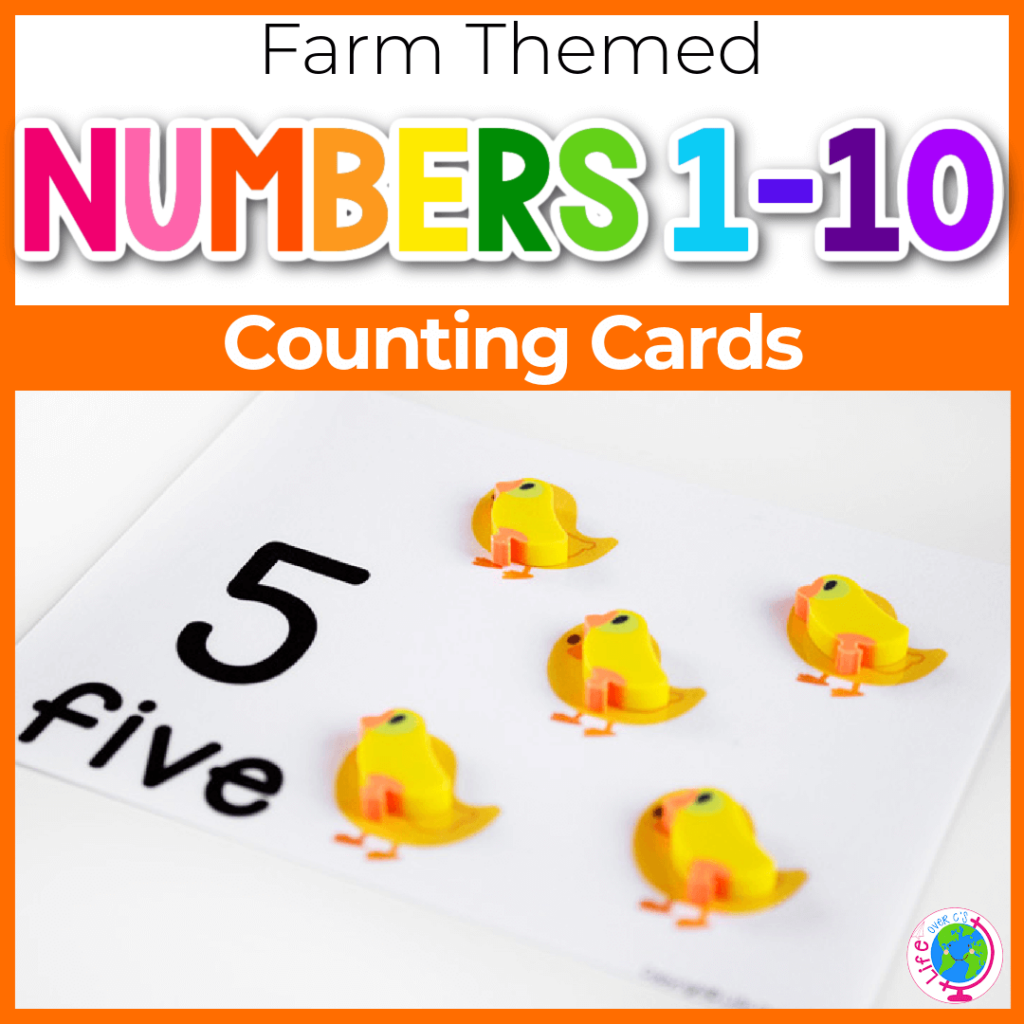 Farm themed chick counting cards for preschool with numbers 1-10