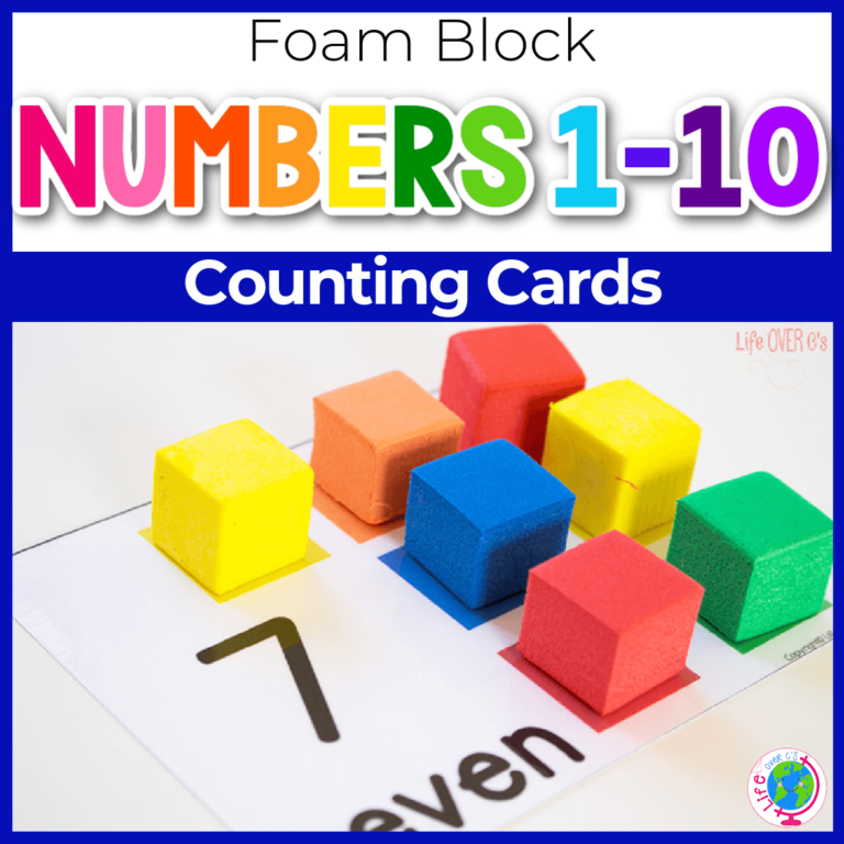 Foam block counting cards for numbers to 10 in preschool and kindergarten