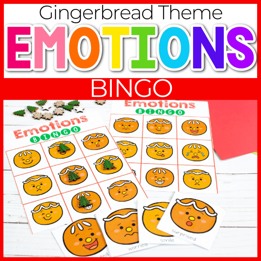 Gingerbread Christmas themed emotions bingo for social and emotional skills
