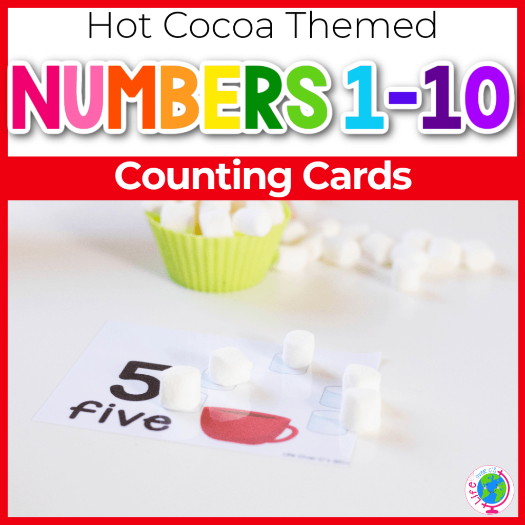 Hot cocoa themed numbers 1-10 counting cards for preschool and kindergarten