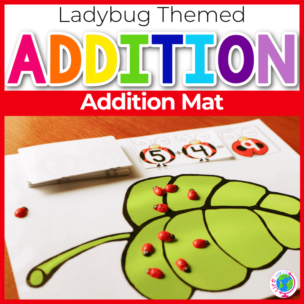 Ladybug theme addition mat to practice addition to 10.
