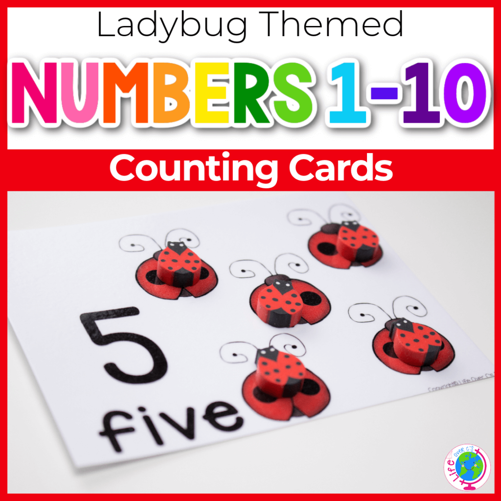 Ladybug themed counting cards with numbers to 10 for preschool and kindergarten