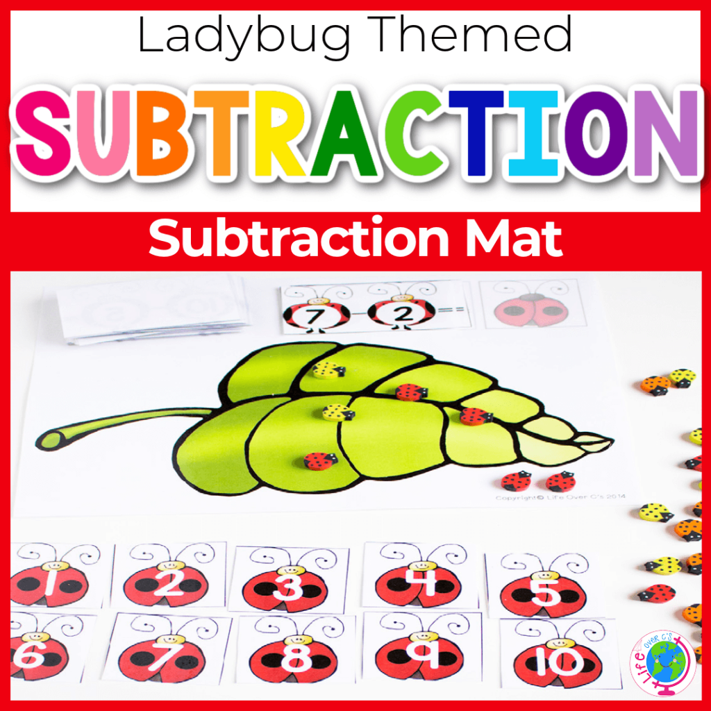 Subtraction mat with ladybug theme