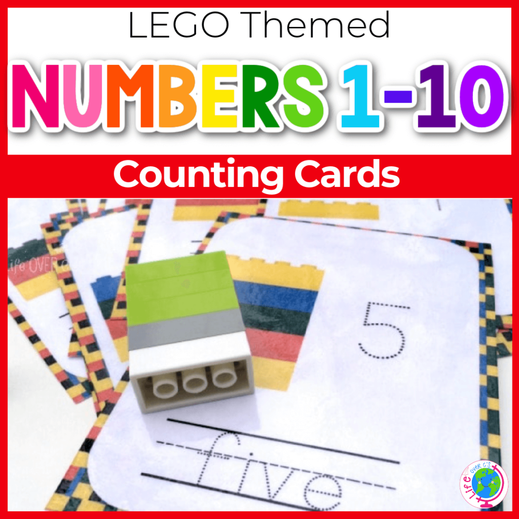 Lego themed counting cards for numbers 1-10.