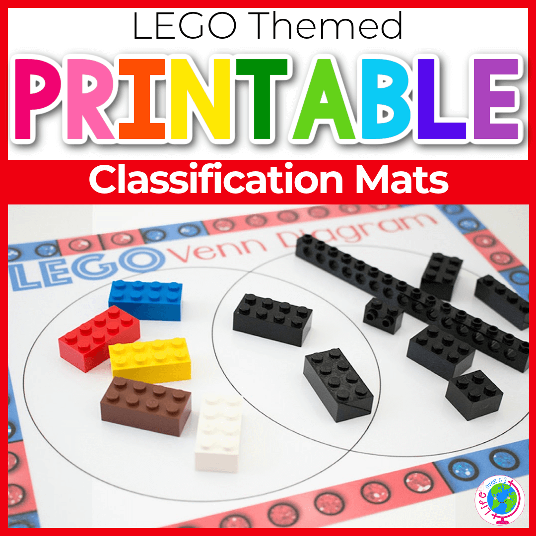 Classification mats for LEGO blocks. Children practice organizing LEGO in different ways.