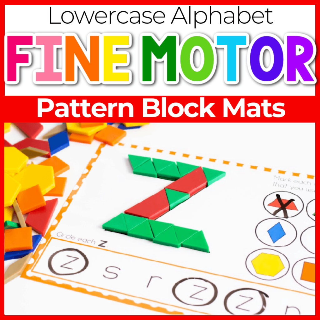Lowercase alphabet fine motor pattern block mats for preschool and kindergarten