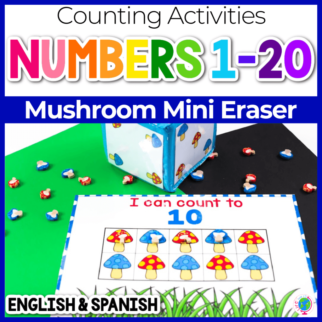 Mushroom mini eraser counting grids numbers 1-20