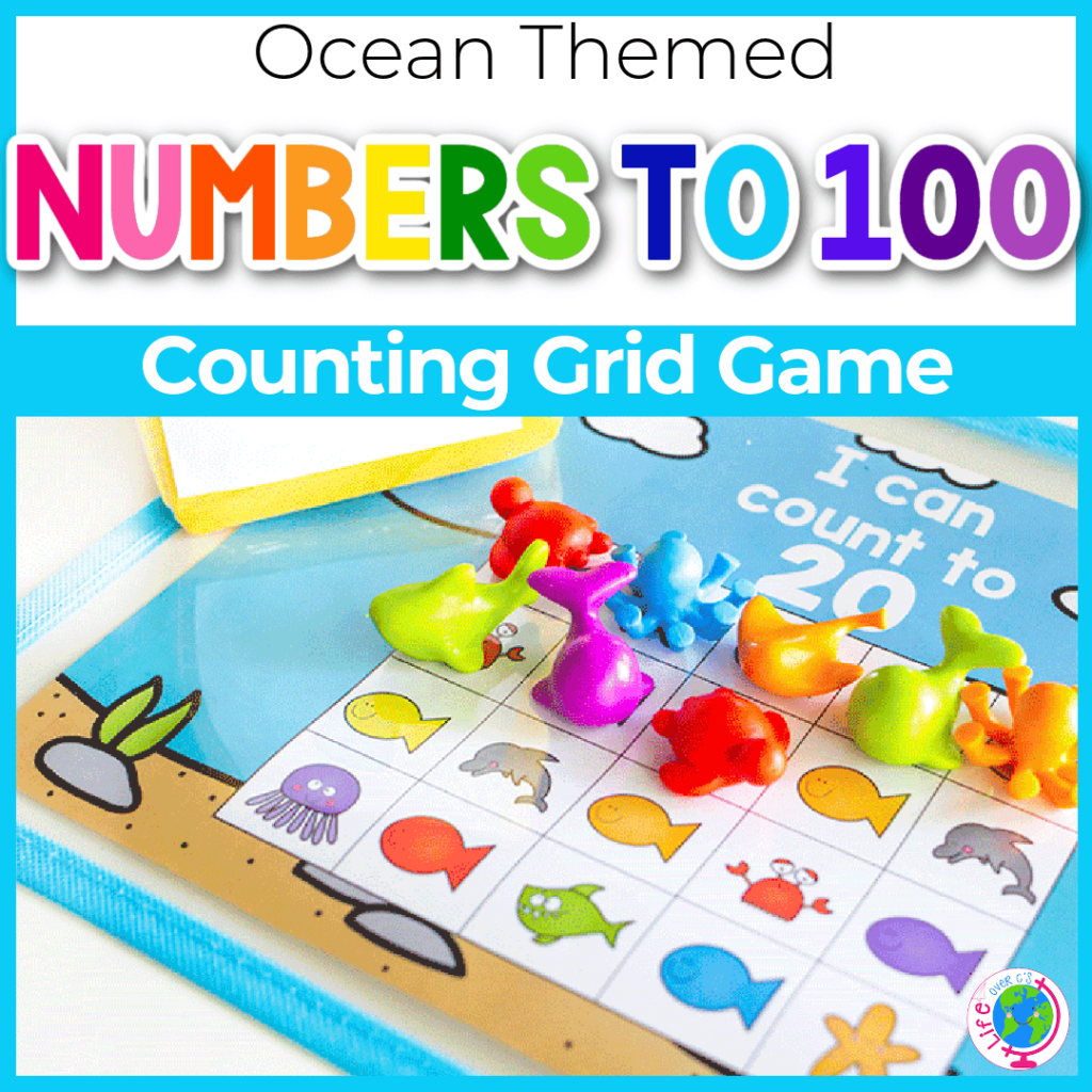 Ocean themed counting grid game with numbers 1-100