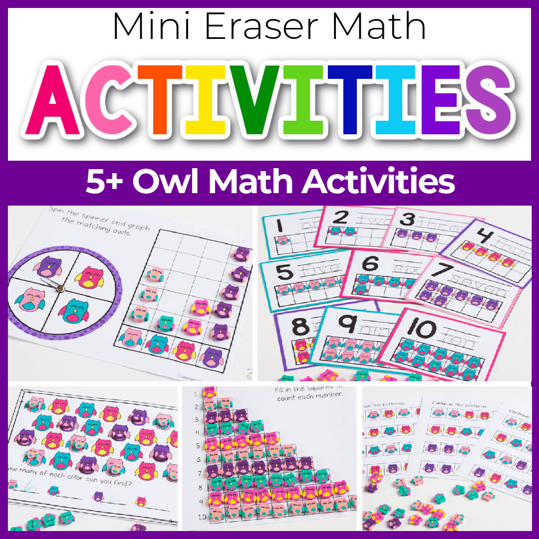 Mini eraser owl math activities