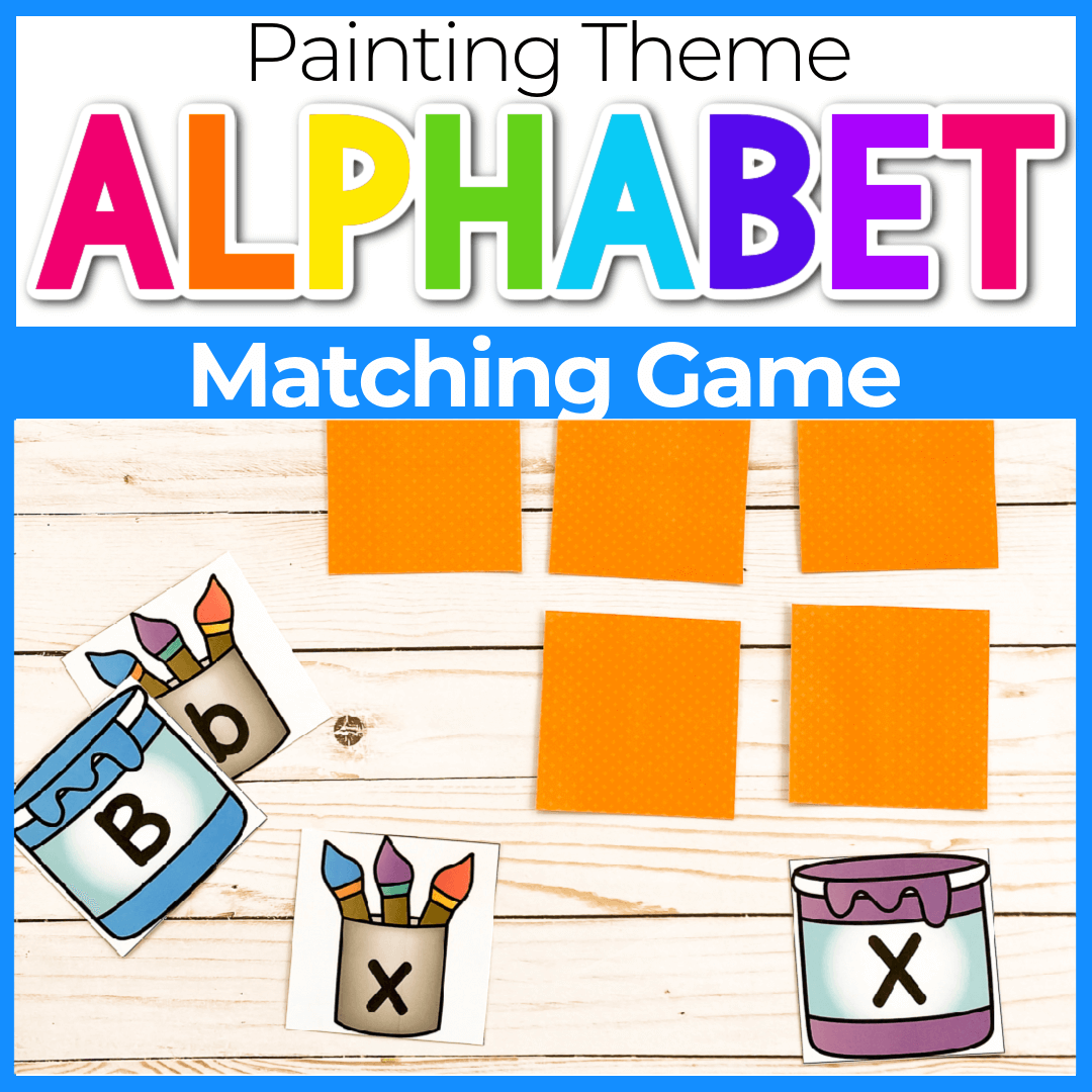 Kindergarten and preschool alphabet matching game with painting theme