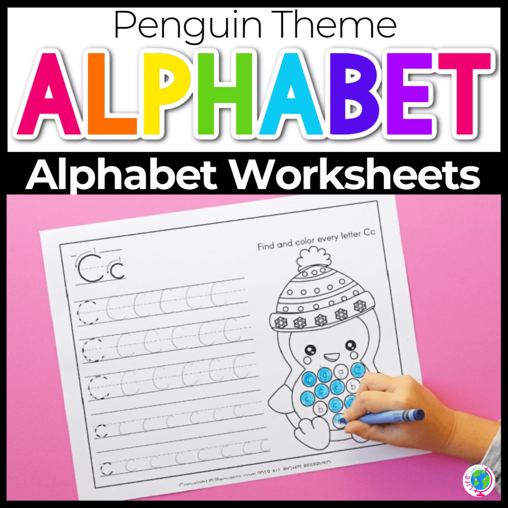 Penguin themed alphabet tracing worksheets for preschool and kindergarten