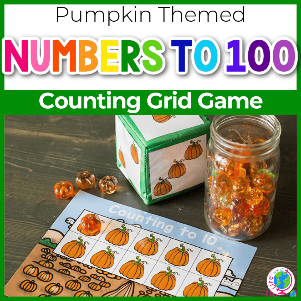 Pumpkin fall counting grids numbers 1-100