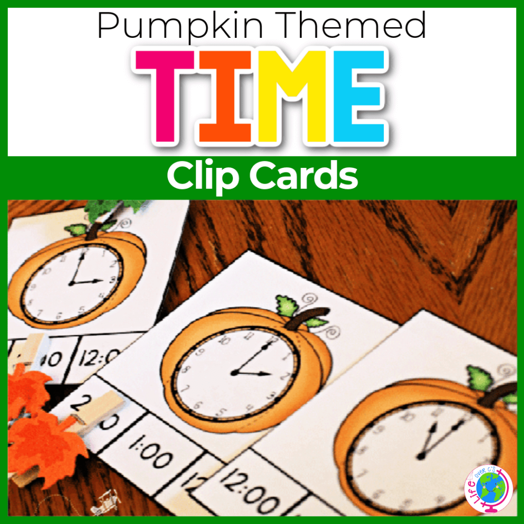 Pumpkin fall theme time clip cards for math centers