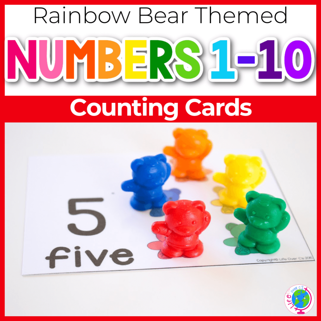 Rainbow bear counting cards for numbers 1-10.