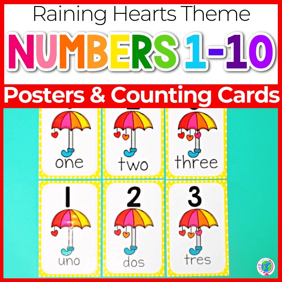 Raining hearts numbers 1-10 posters and counting cards