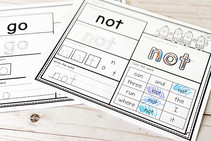Sight word worksheets for preschool students