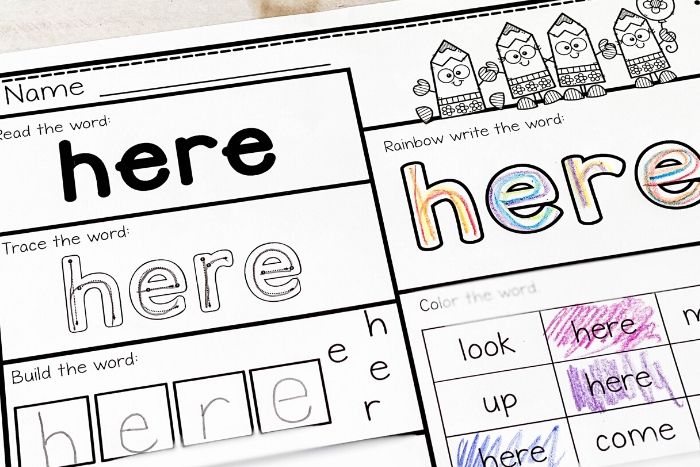 Preschool sight word worksheets