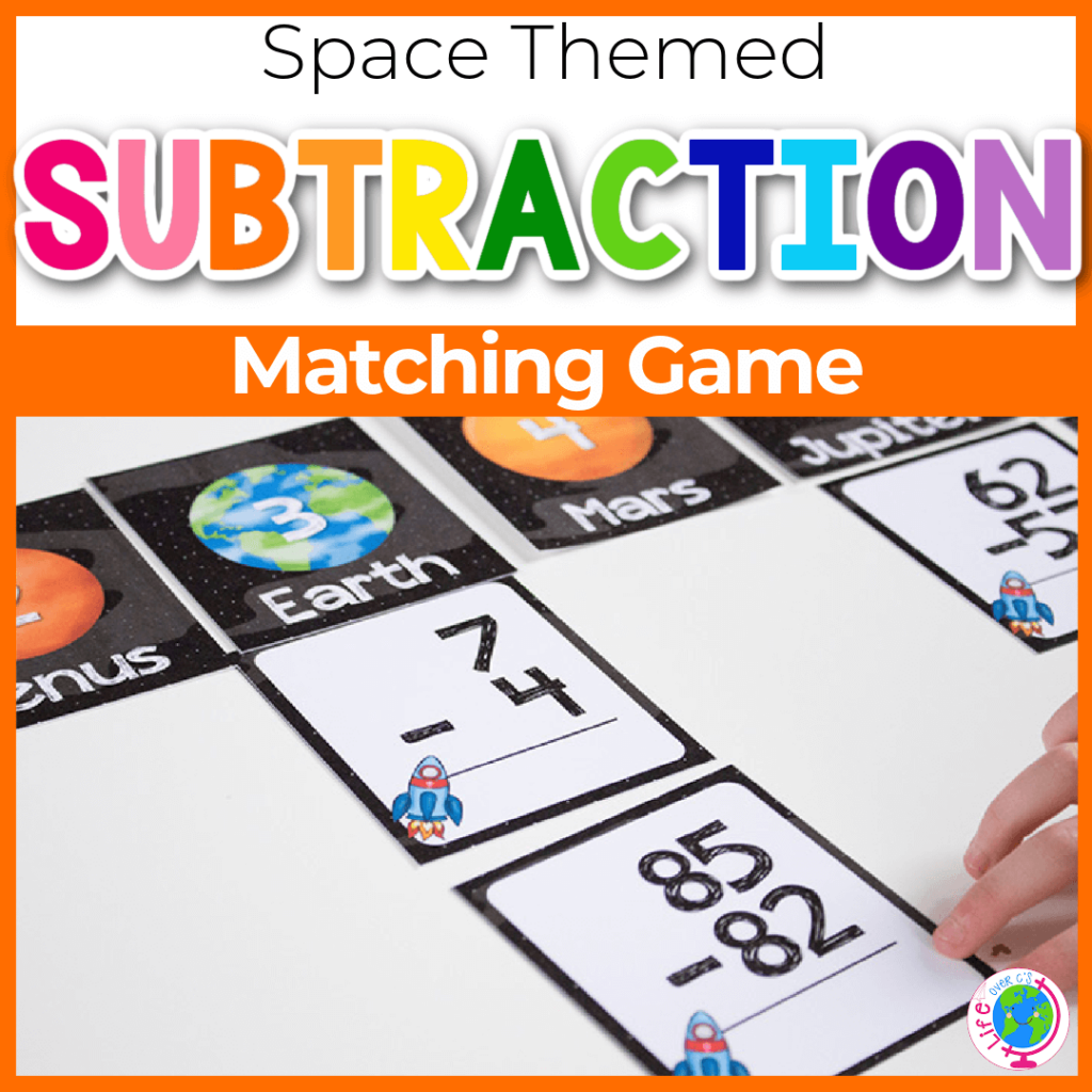 Space theme subtraction matching game