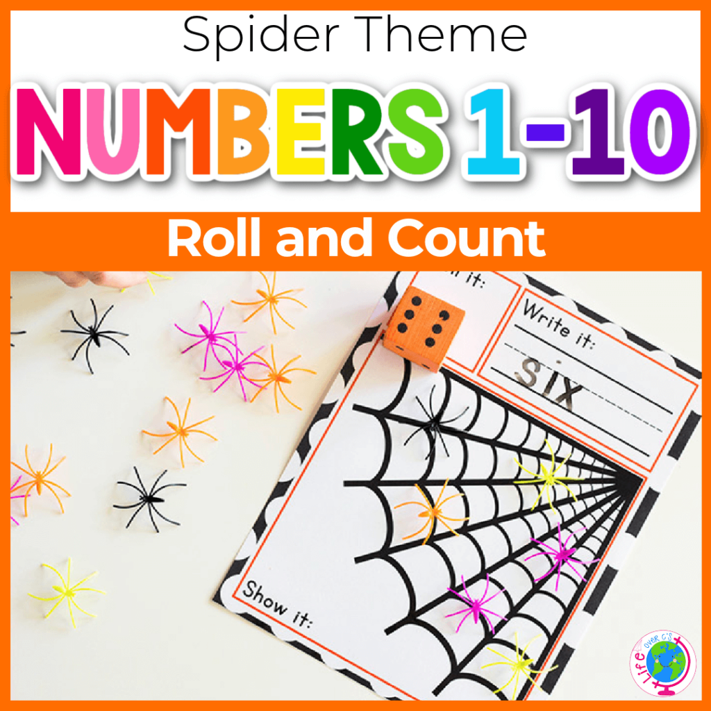 Roll and count spider numbers 1-10 counting activity