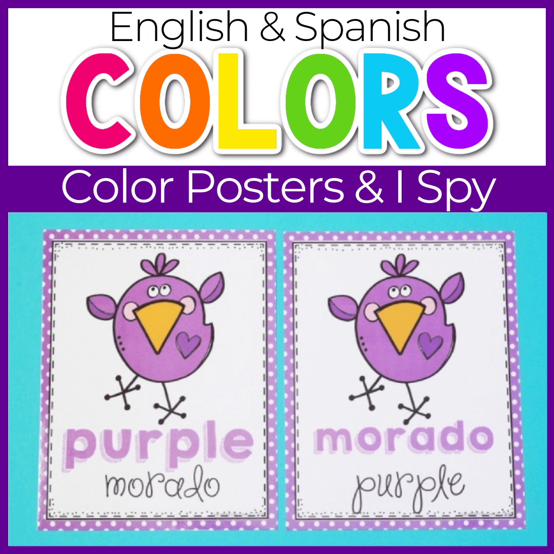 Early elementary English and Spanish color posters and I Spy with spring birds theme