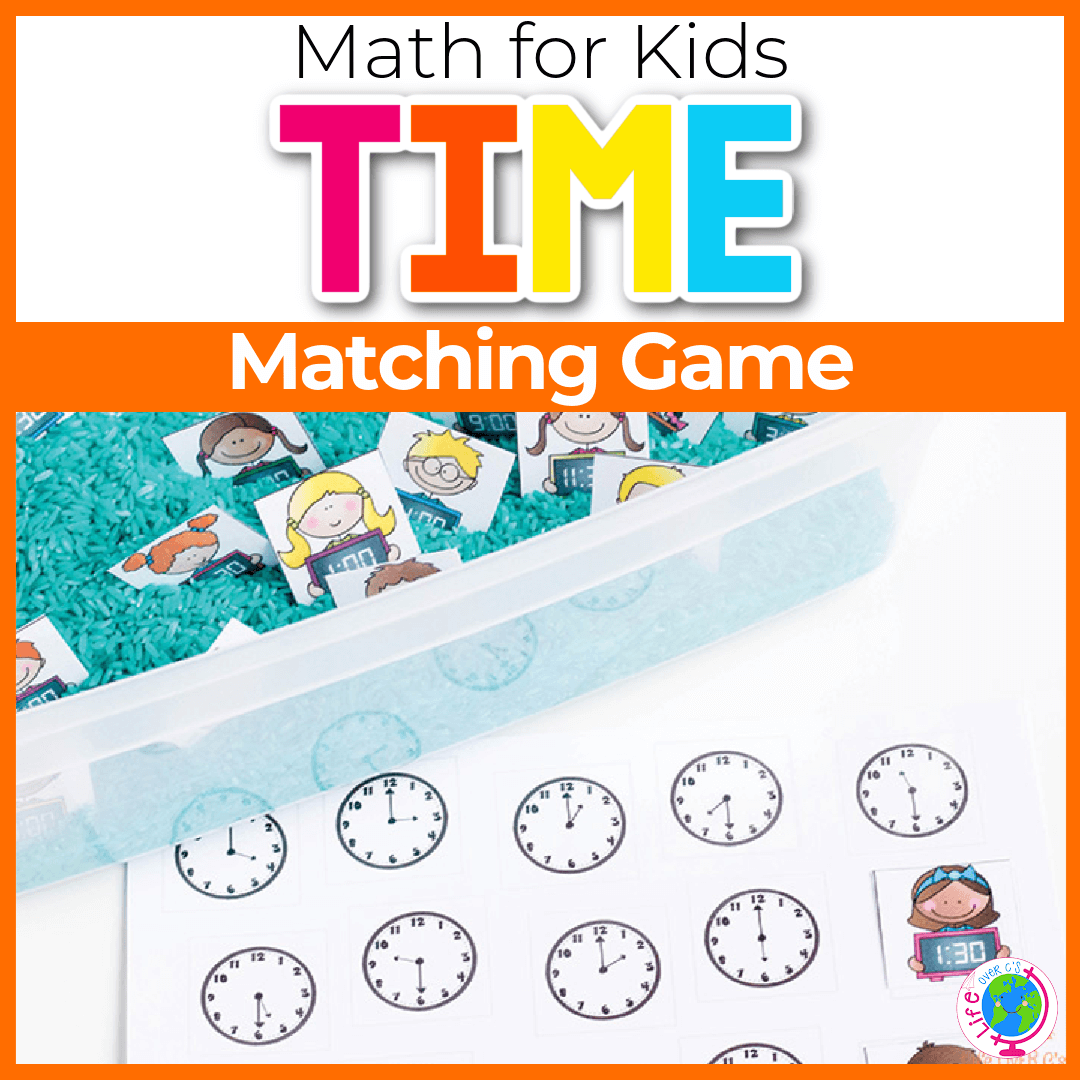 Time matching game sensory bin math activity
