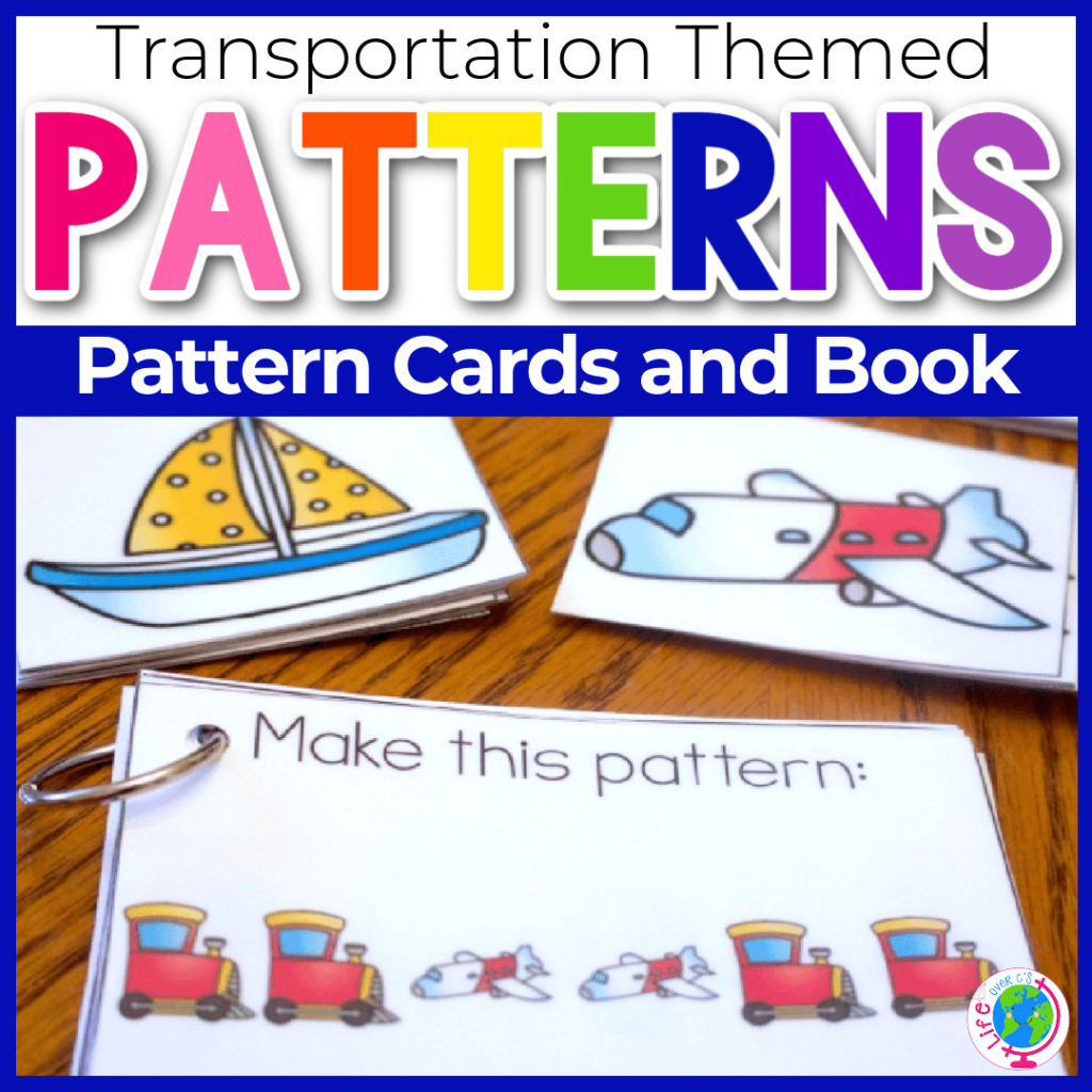 Pattern cards and guide book with transportation theme