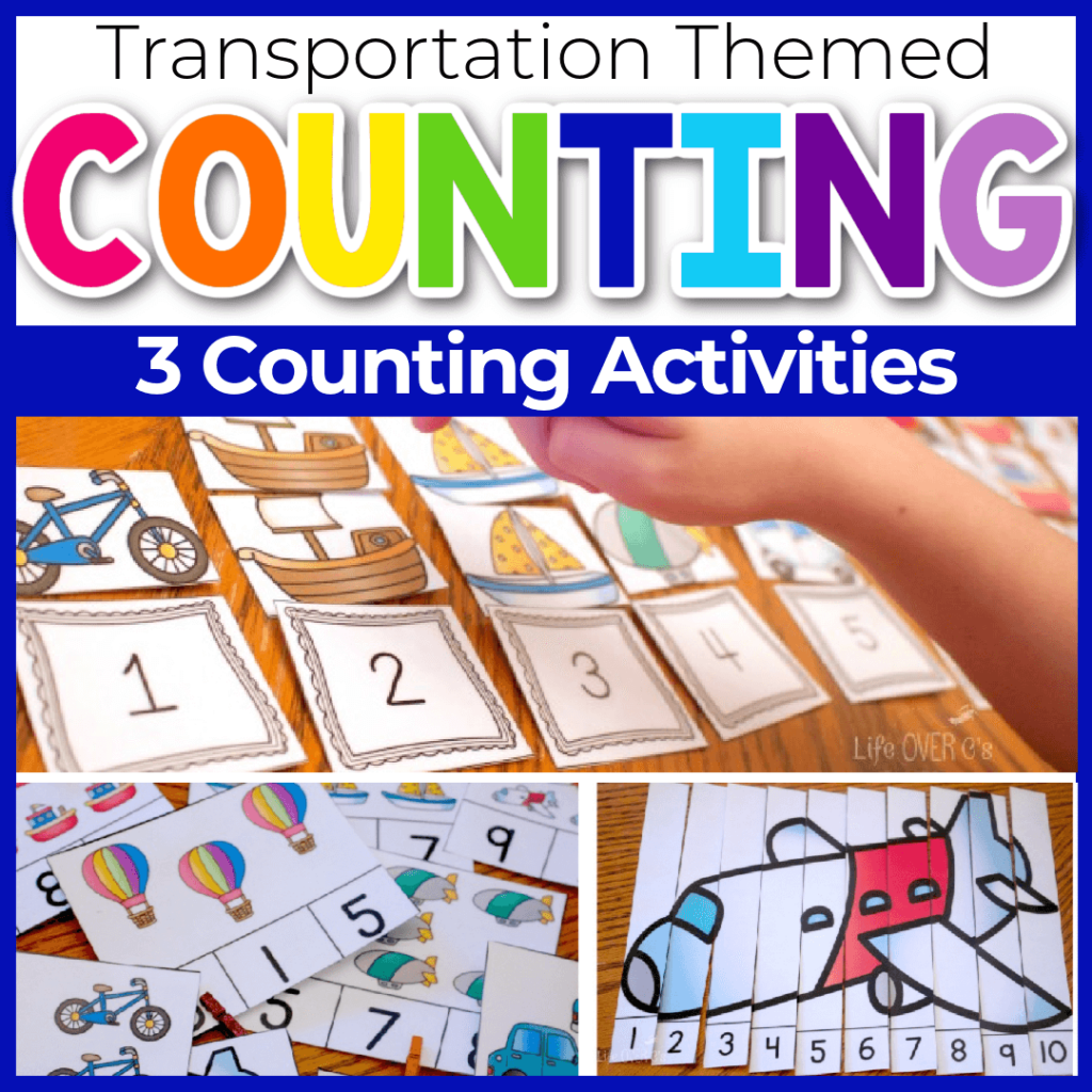 Transportation counting math activities for preschool students
