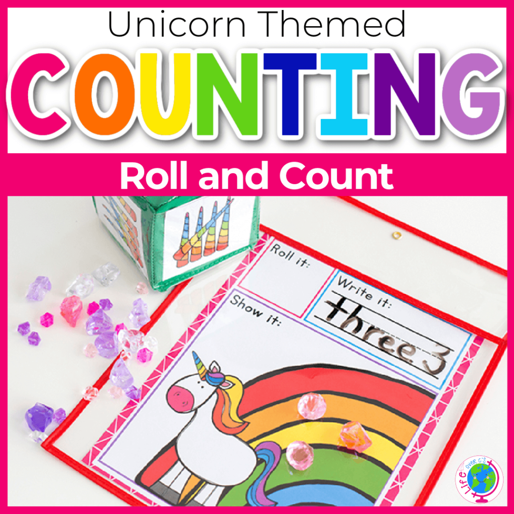 Unicorn roll and count math activity