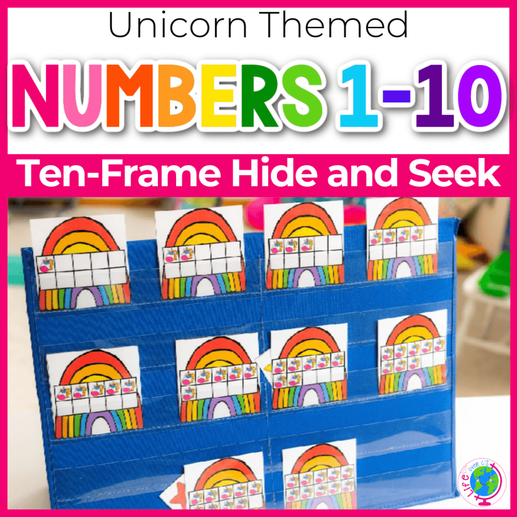 Unicorn theme ten frame hide and seek numbers 1-10