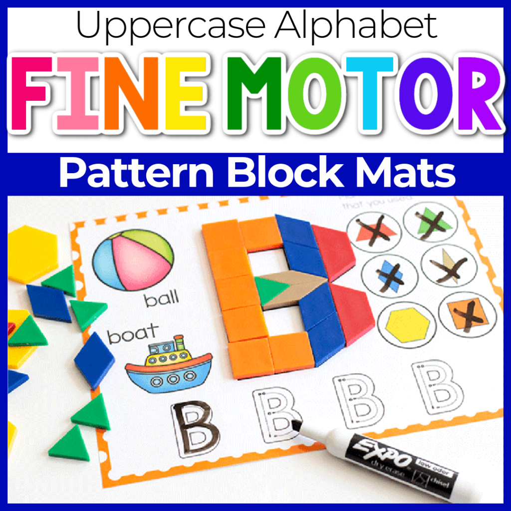 Uppercase alphabet fine motor pattern block mats for preschool and kindergarten