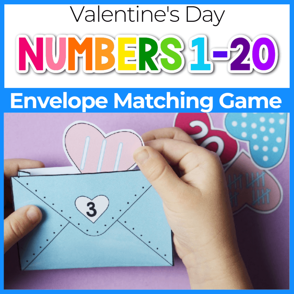 Valentine's Day numbers 1-20 envelope matching game