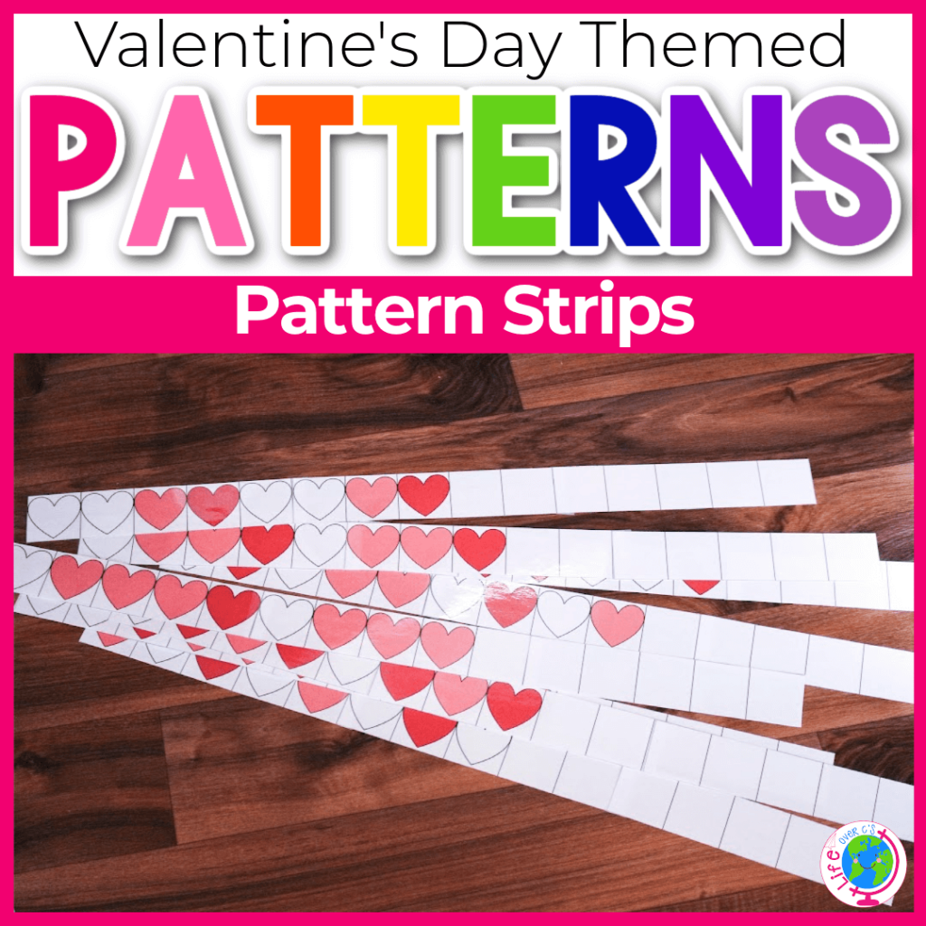 Valentine's Day pattern strips activity for February math centers