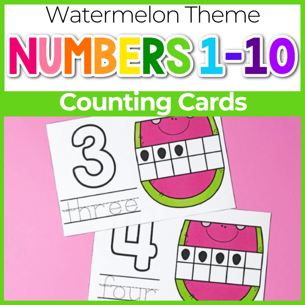 Watermelon themed counting cards for preschool and kindergarten