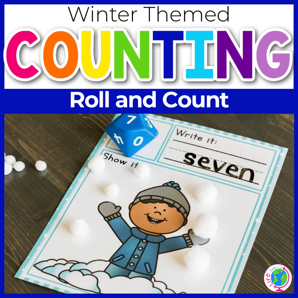 Winter snowball roll and count counting activity