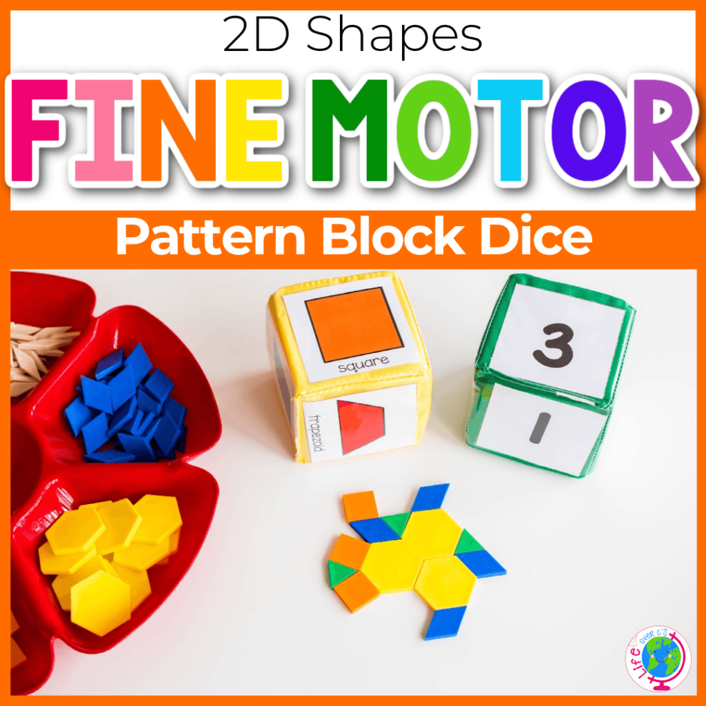 2D shapes pattern block dice fine motor activity