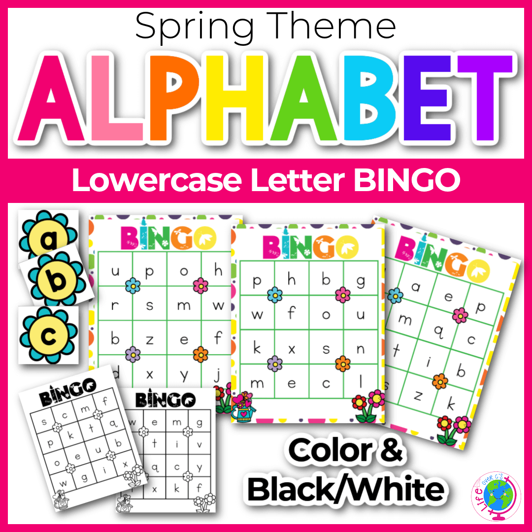 Alphabet lowercase BINGO game with spring theme