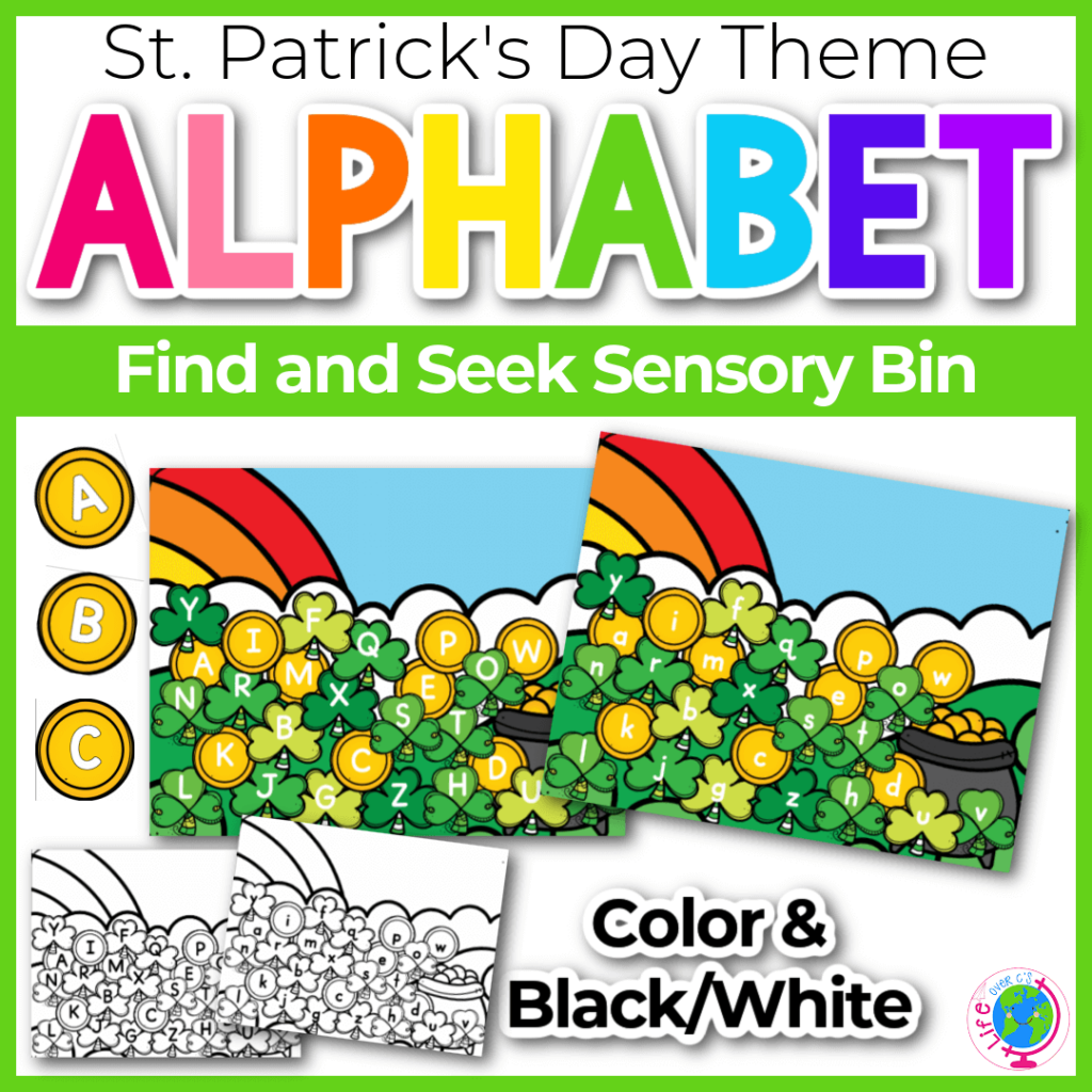 St. Patrick's Day alphabet find and seek sensory bin activity for students