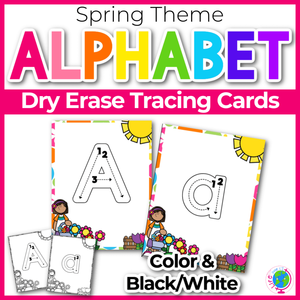 Spring alphabet uppercase and lowercase dry erase tracing cards