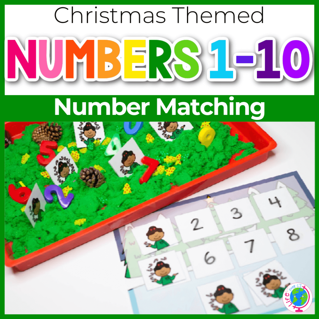 Christmas themed number matching for numbers 1-10