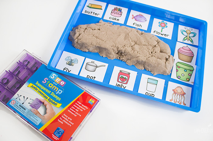 Kindergarten kinetic sand literacy activity for compound words.