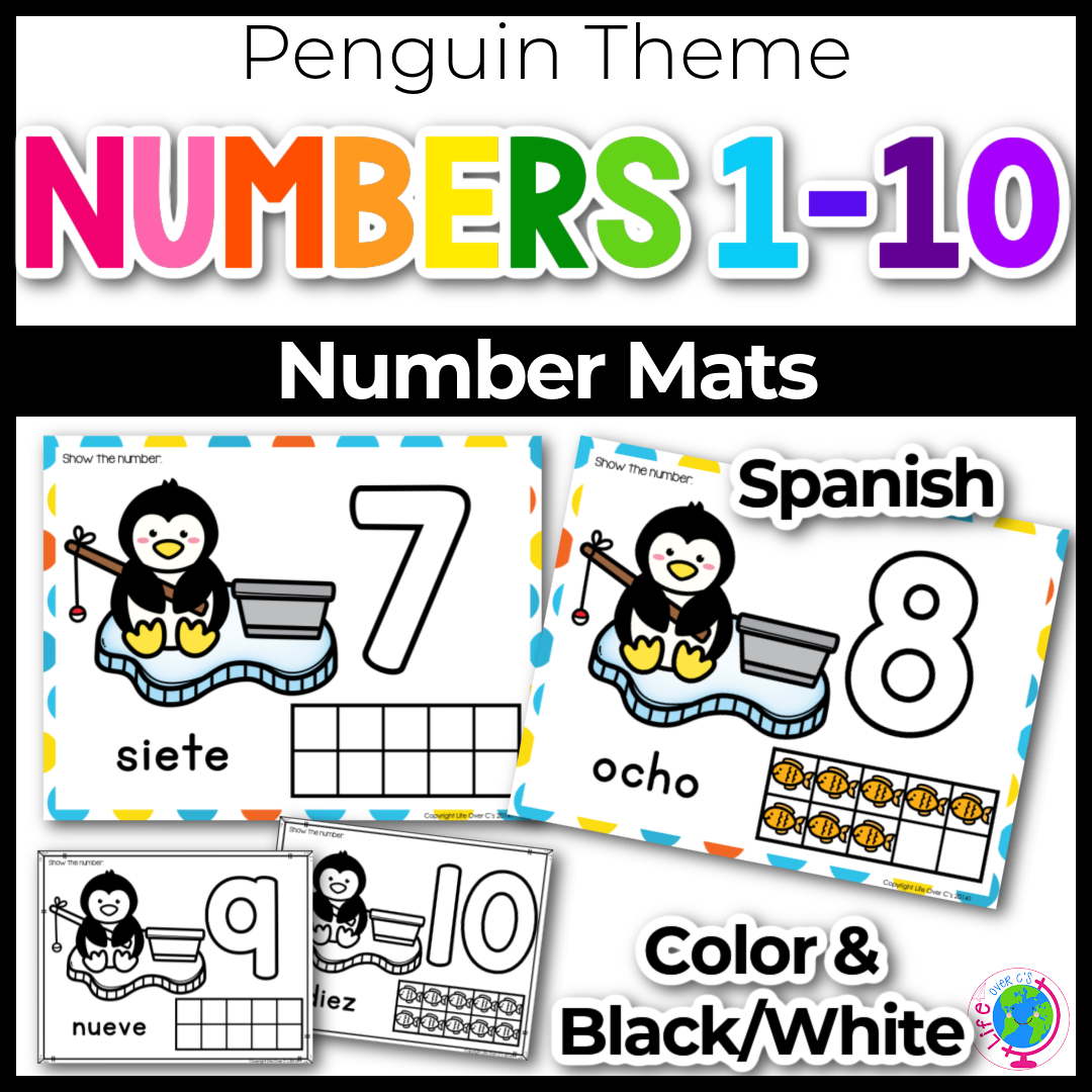 Number Counting Mats 1-10: Penguin Theme Spanish