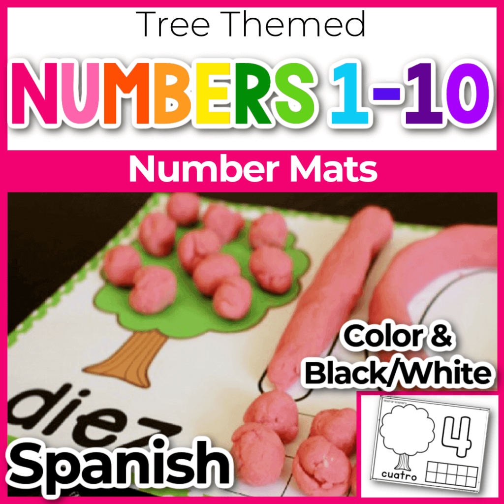 Spanish counting game for kindergarten with tree theme.