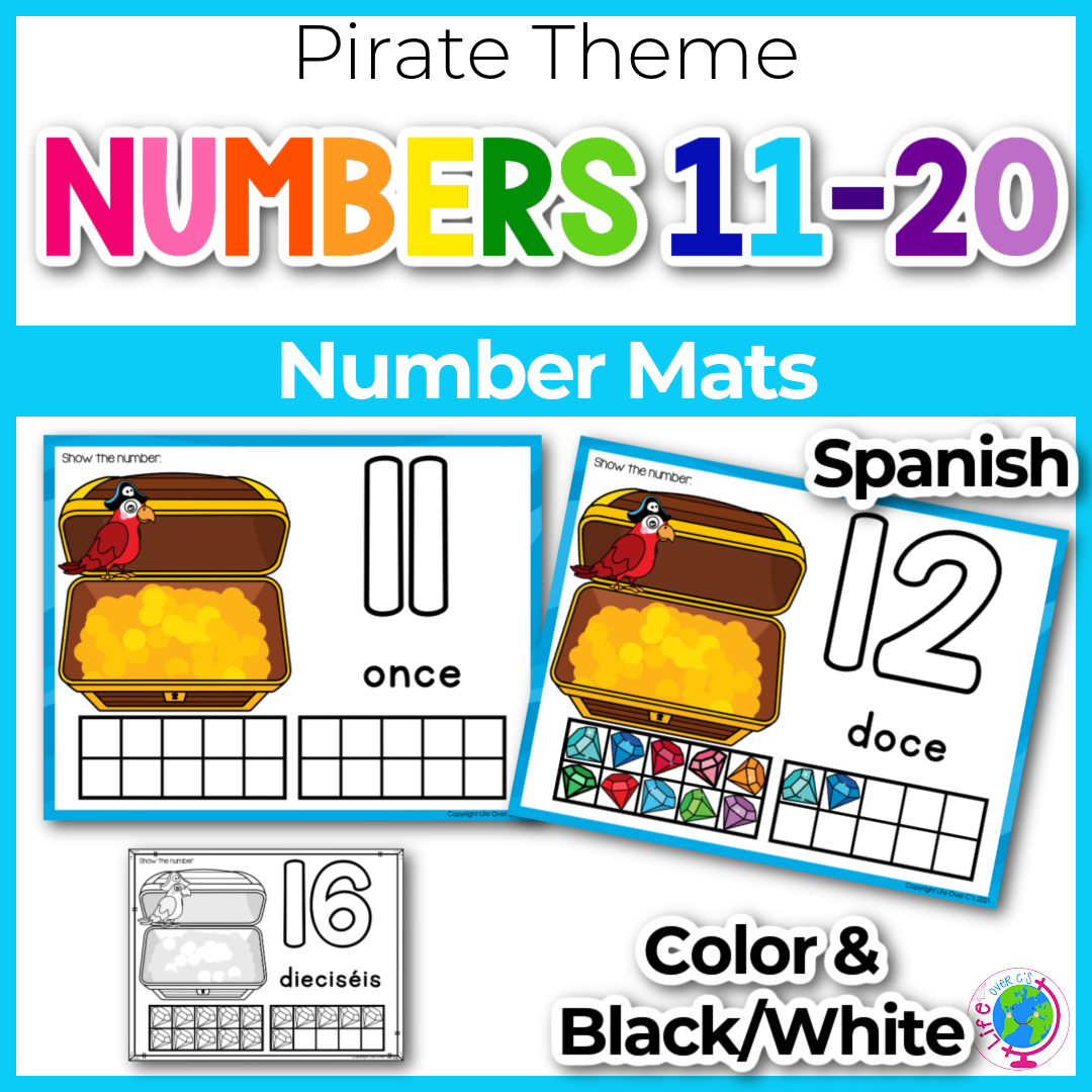 Number Counting Mats 11-20: Pirate Theme Spanish