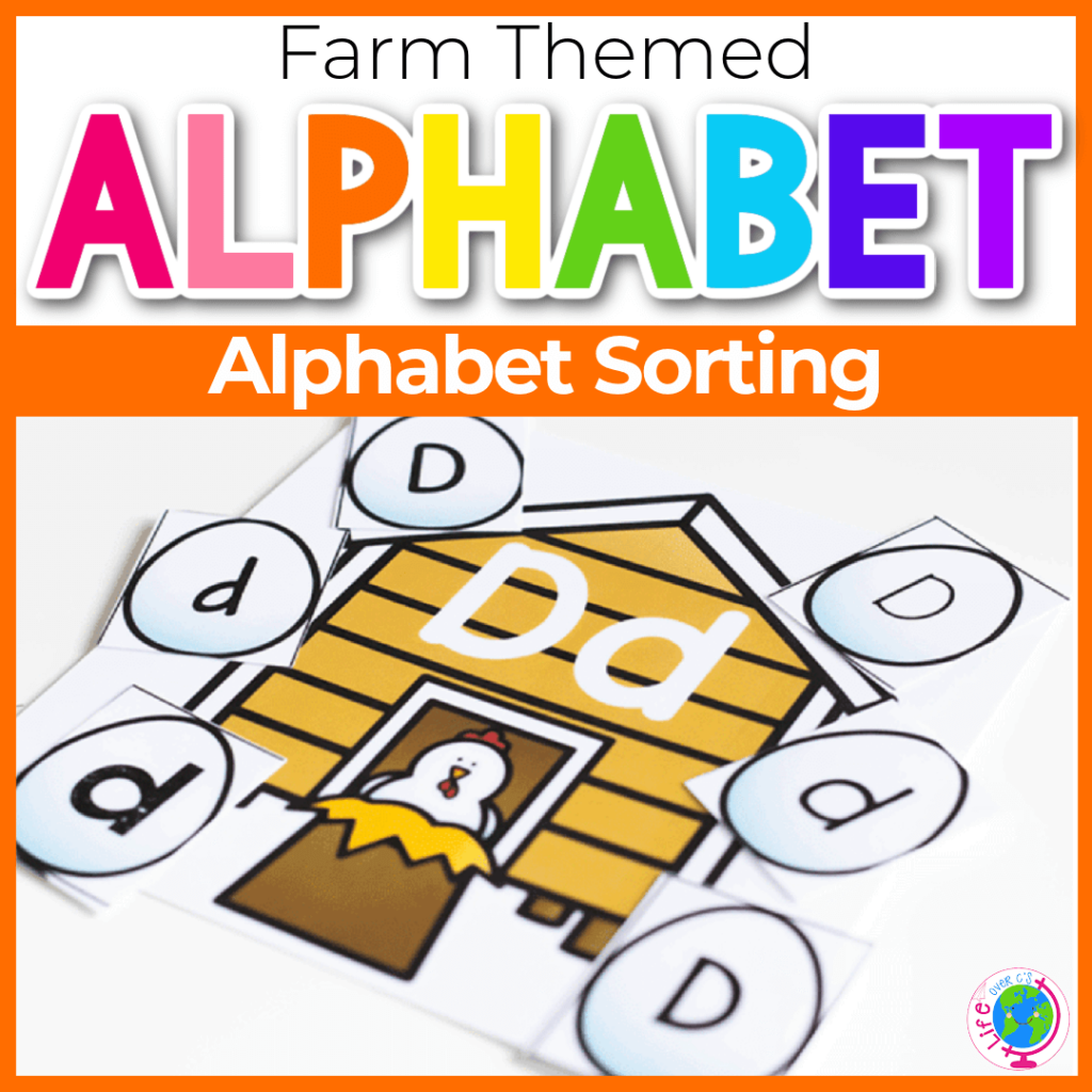 Farm themed alphabet sorting letters for preschool and kindergarten