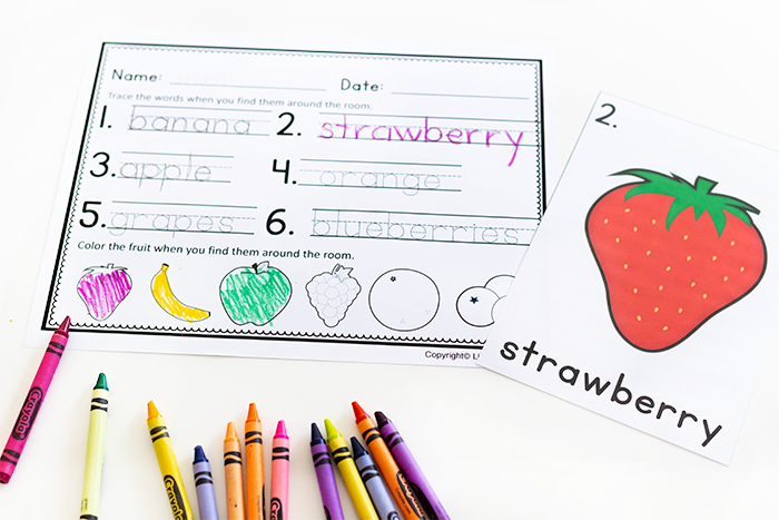 Write the room fruit literacy activity for language arts centers