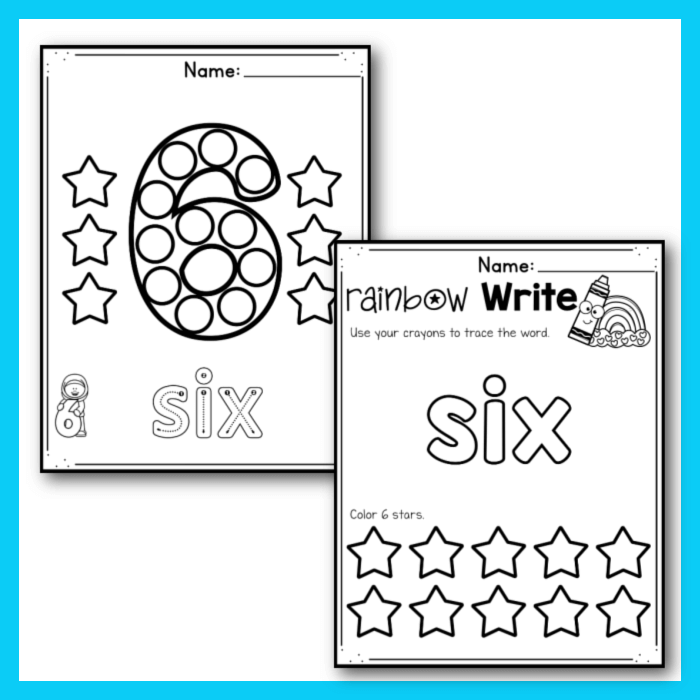 Number 6 print and go worksheets for preschool and kindergarten